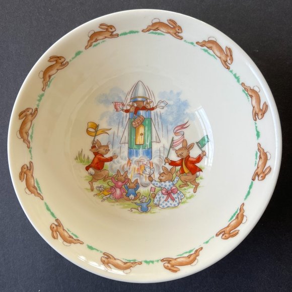 ROYAL DOULTON "Bunnykins Rocket Ship" Vintage Cereal Bowl EUC - Picture 1 of 6